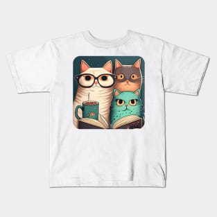 Happy Cat Coffee Reading Book, Catpuccino - Cat Lover Kids T-Shirt